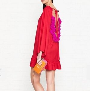 Revolve Sundress Red Indiana Open Beaded Tassel Back Mini Dress